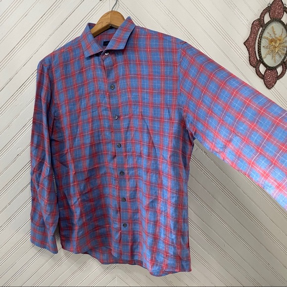 Zachary Prell Plaid Linen Button Down Shirt - Picture 8 of 12